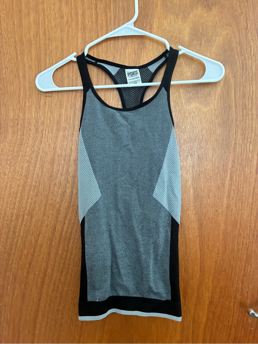 PINK Victoria's Secret Gray and Black Racerback Tank